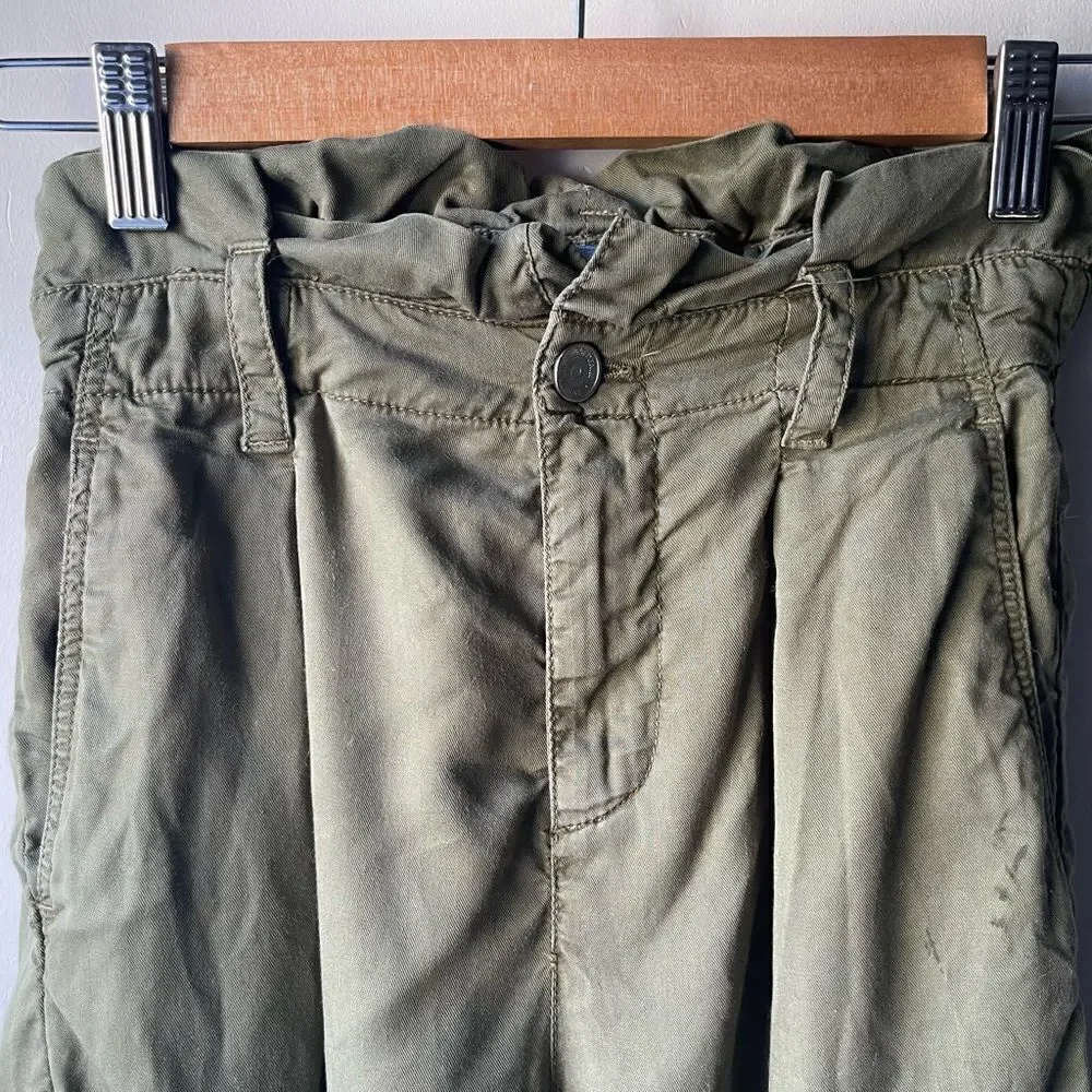 ZARA army green high rise paper bag wide leg ankle pants XS - Picture 4 of 9